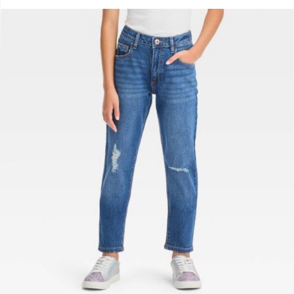 Art Class Girls' High-Rise Tapered Cropped Jeans Medium Wash Blue